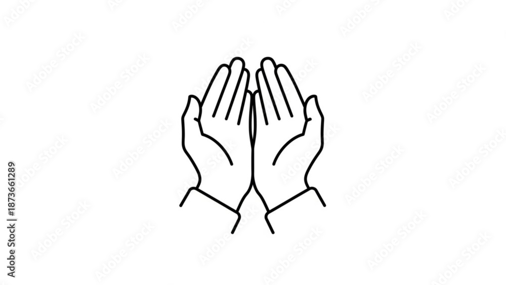 Fototapeta premium A minimalist vector graphic illustration of two hands clasped together in prayer or celebration