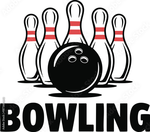 Bowling Strike Graphic, Professional Bowling Equipment Illustration, Ten-Pin Bowling Set with Ball, vector, illustration, silhouette