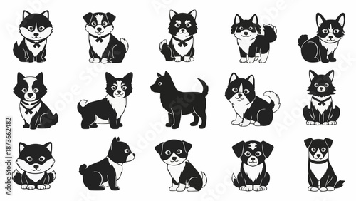 Collection of Cute Cartoon Dogs in Various Poses.