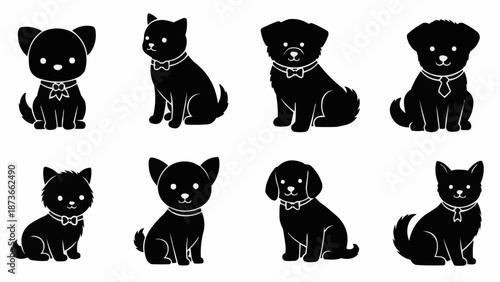 Collection of cute dog silhouettes in various poses.