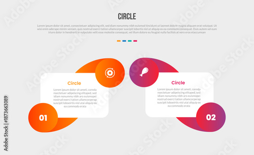 Circle base shape infographics gradient template diagram with round box with circle tie box from behind with 2 point step creative