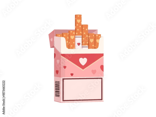 Pink milk carton designed for valentines day with orange gift boxes and hearts illustration