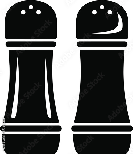 Black Salt and Pepper Shakers Icon Vector Illustration Isolated on White Background for Kitchen Cooking Dining Restaurant Menu and Food Styling