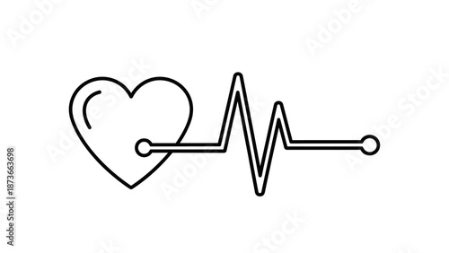 Heartbeat Line Icon, Medical Health Concept, Digital Graphic, Minimalist Design, White Background, Flat View