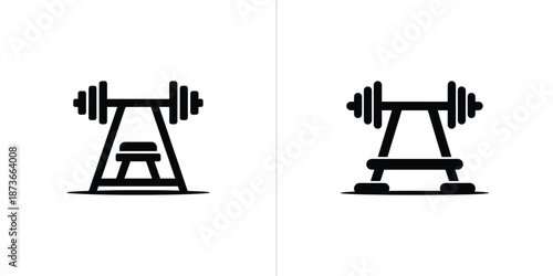 Two Black Bench Press Icon Illustrations on White Background in Minimalist Style