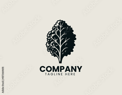 Kale vegetable symbol is illustrated as clean black vector logo design