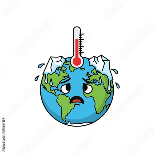 Sad Earth Melting Under High Temperature Thermometer, World Climate Change Concept