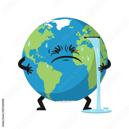 Sad Earth Crying Water, Global Warming Climate Change Concept