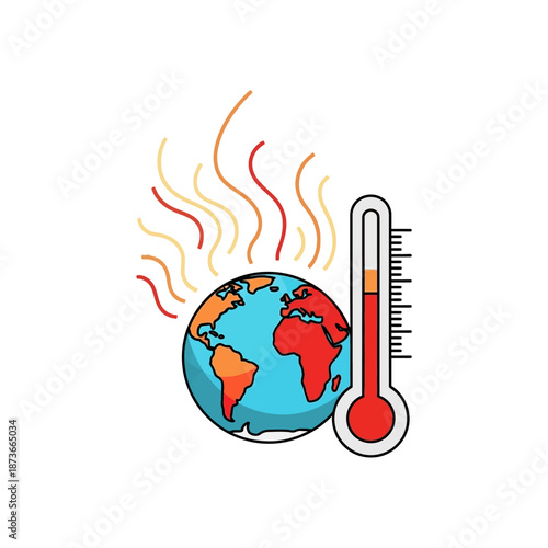 Climate Change: Earth with Thermometer and Heat Waves