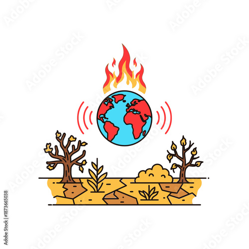 Planet Earth Burning: Global Warming Concept Illustration