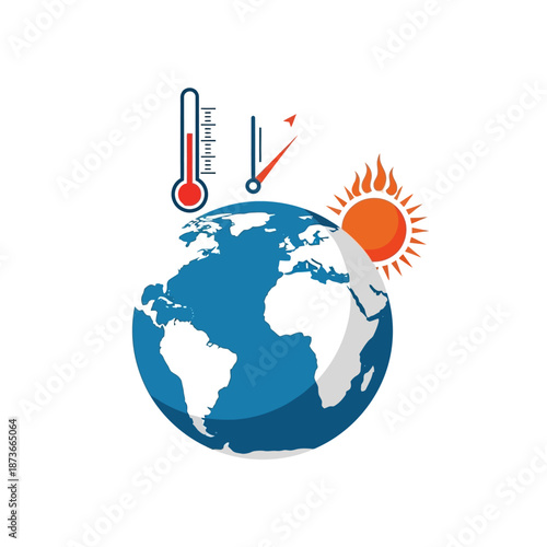 Global Warming Concept: Earth, Sun, and Thermometers