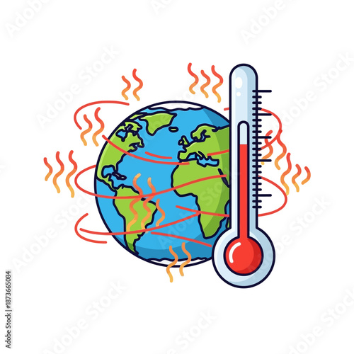 Global Warming Earth Thermometer Heat Waves Graphic