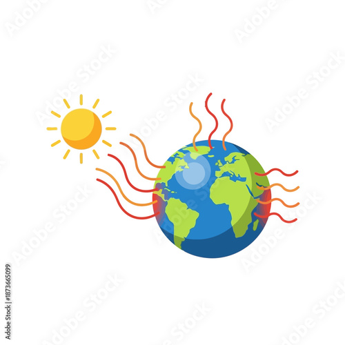 Earth Heating Up From The Sun, Global Warming Concept Illustration