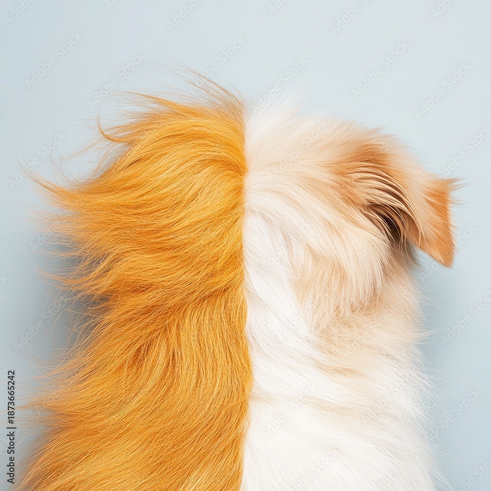Naklejka premium Tangled vs Combed Fur Dog Grooming Tips Home Setting Close-Up Content Stylish Environment Pet Care Concept
