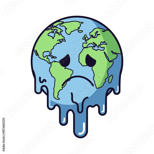 Sad Melting Earth Icon - Global Warming Concept