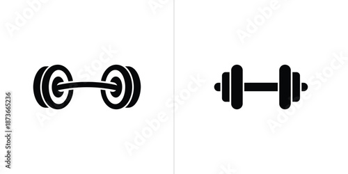 Two Distinct Black Dumbbell Silhouettes on White Background for Strength Training