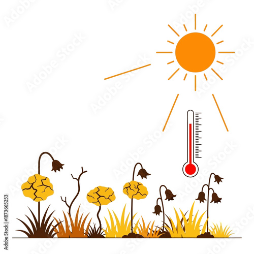 Drought and Heat: Wilted Plants Under Scorching Sun and High Temperature