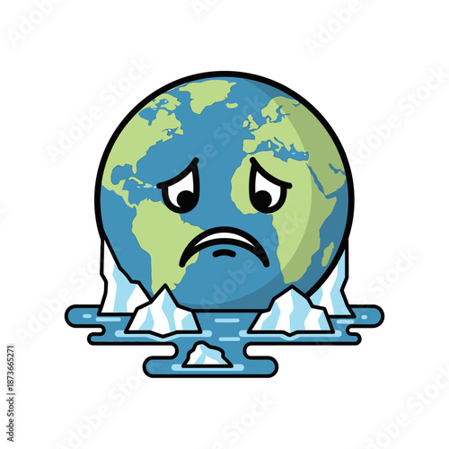 Sad Earth Melting Icebergs Climate Change Concept