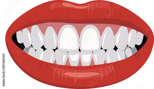 Detailed Illustration of a Perfect Human Smile with Red Lips White Healthy Teeth and Gums for Dental Care and Oral Hygiene