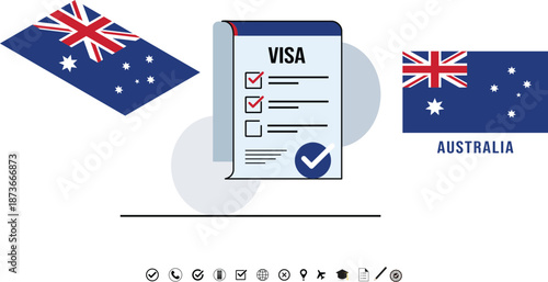 Australia Travel Visa Concept Visa Checklist With Australian Flags and Documents.