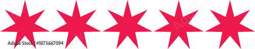 A row of five pointed red starburst shapes against aSet with Red Outline Vector