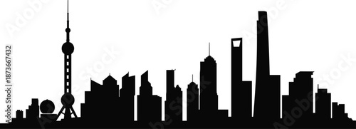 Shanghai Skyline Silhouette With Oriental Pearl Tower And Modern Skyscrapers city architecture