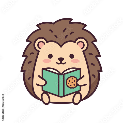 Adorable Cartoon Hedgehog Reading a Book Illustration