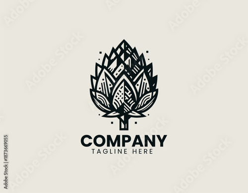 Artichoke vegetable symbol is illustrated as clean black vector logo design