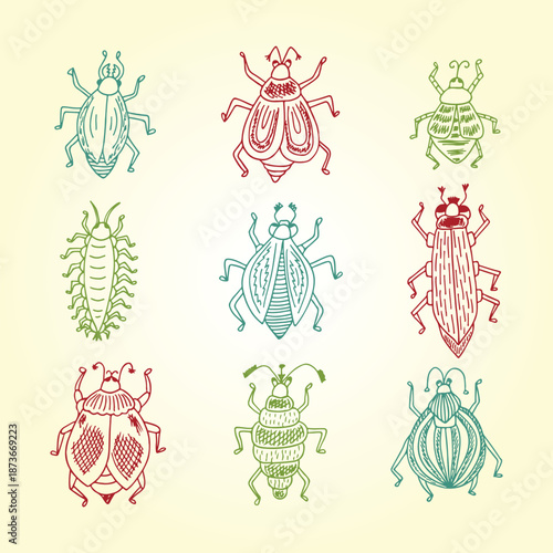 Funny insects. Vector Set of doodle Cartoon Bugs