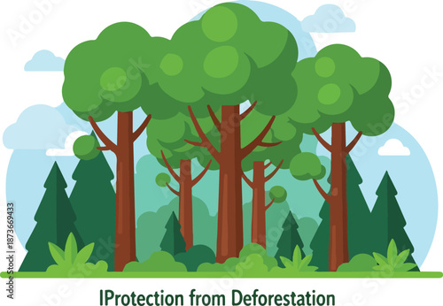 Trees standing tall in a forest, protected from deforestation, showcasing nature's beauty and conservation efforts
