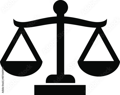 Scales of justice silhouette icon isolated on white background, black symbol of law, legal system, court, balance concept, vector illustration graphic