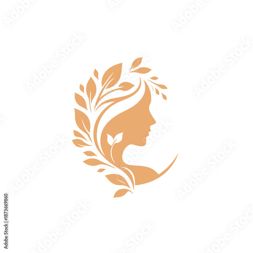 Elegant female silhouette with organic foliage elements for spa, salon, and skincare branding
