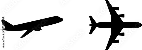 Airplane Silhouettes Set Isolated on Transparent Background