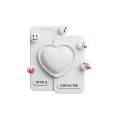 Social media icons with heart status connected isolated on transparent background