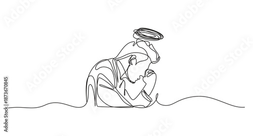 Man in Despair Continuous Line Art Illustration,Continuous Line Drawing of a Person Covering Face in Distress,Continuous Line Drawing of a Person Experiencing Stress or Despair