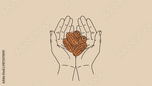 Fragrant Organic Dates Resting Securely In Open Cupped Hands Against A Warm Neutral Background Symbolizing Nourishment And Healthful Snacking Options