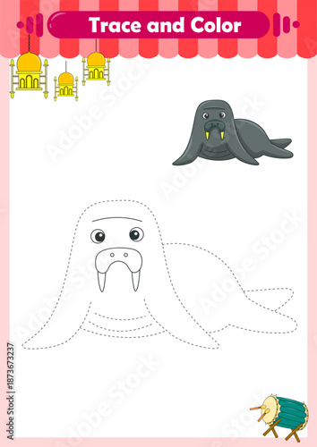 Handwriting Practice. Tracing lines and coloring animals for children. Vector Illustration