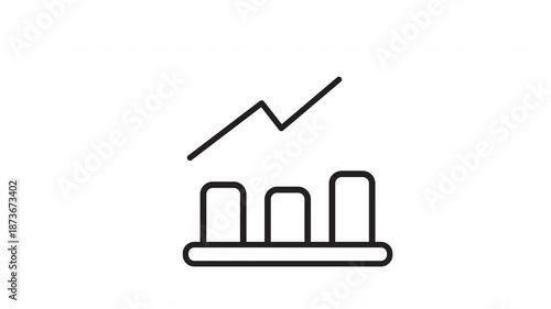 Line graph with rising columns representin Suitable for presentations, reports, articles. Depicts upward trend, growth, success. Represents statistical data visually with line graph