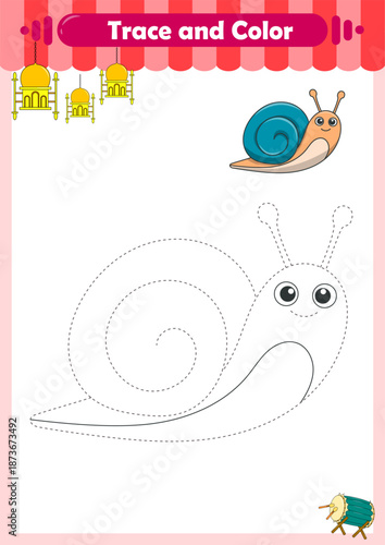 Handwriting Practice. Tracing lines and coloring animals for children. Vector Illustration