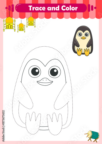 Handwriting Practice. Tracing lines and coloring animals for children. Vector Illustration