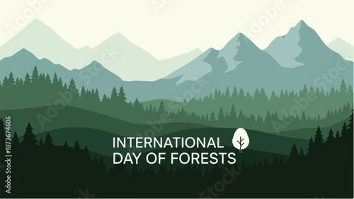 Celebrating the International Day of Forests with a serene landscape of lush mountains and vast forest