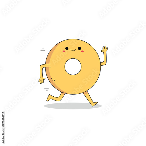 Cute donut cartoon character running doodle