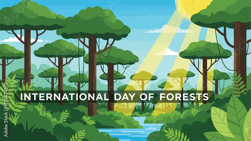 Celebrating International Day of Forests with a serene forest landscape illustration