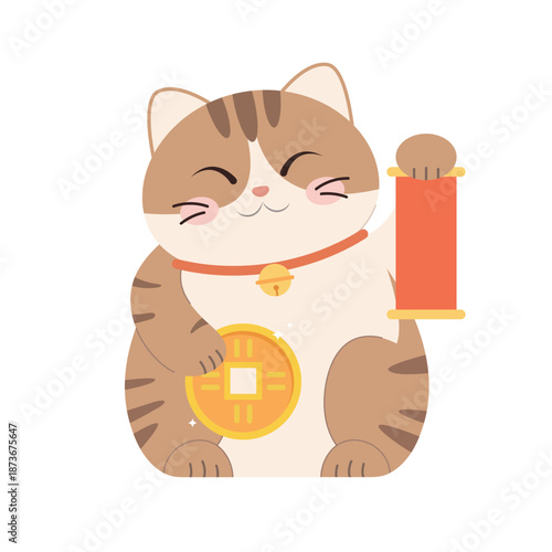 Brown cute maneki neko cat