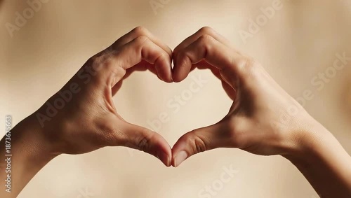 Hands forming a heart shape against a warm background.