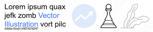Business growth, strategic planning, analytics, personal development, balance, decision-making. Minimalist design showing growth chart, chess pawn and abstract leaf. Business growth and strategy