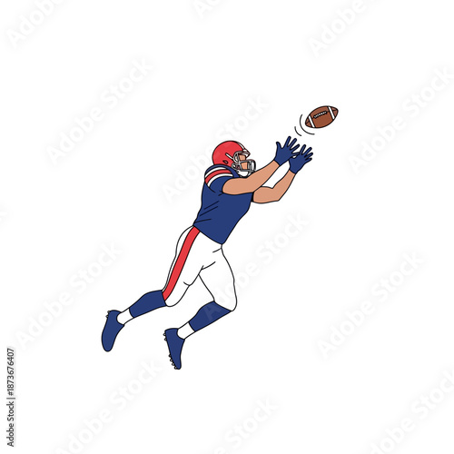 American Football Player Catching Ball Mid-Air, Dynamic Action Pose