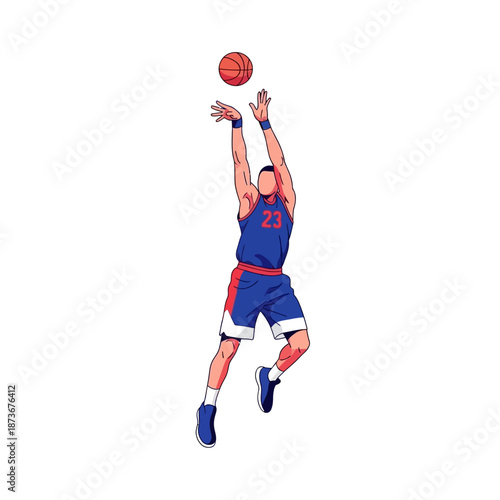 Basketball Player Shooting Ball - Athletic Sports Vector Illustration