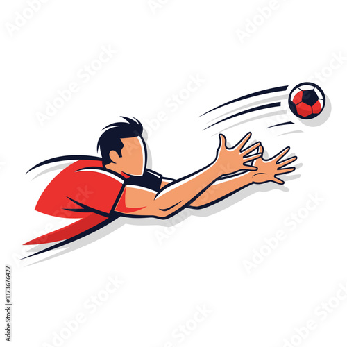 Soccer Goalkeeper Diving to Catch Ball - Dynamic Action Illustration