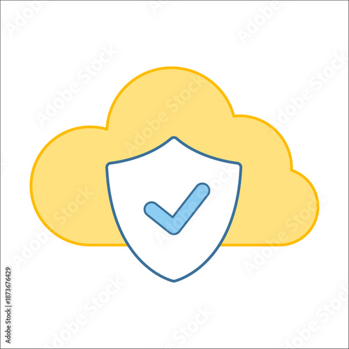 Cloud security icon featuring a shield with checkmark inside a cloud symbol, representing secure cloud computing, data protection, privacy, and safe online storage